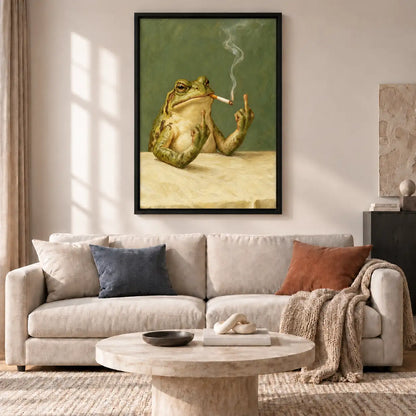 Unbothered Frog Smoking at the Table Wall Art 2