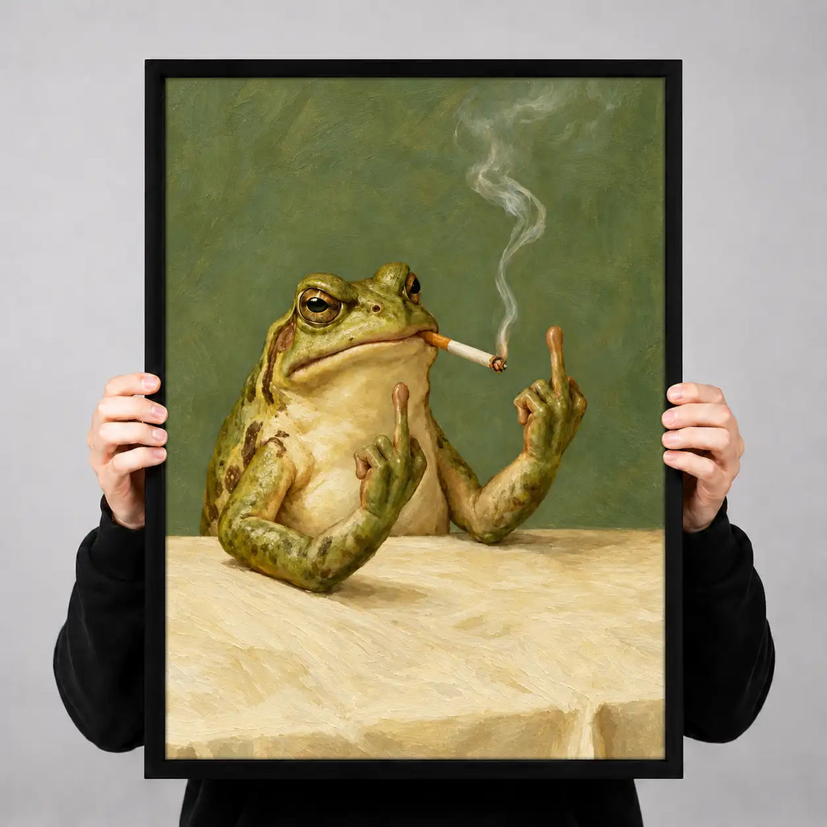 Unbothered Frog Smoking at the Table Wall Art 3
