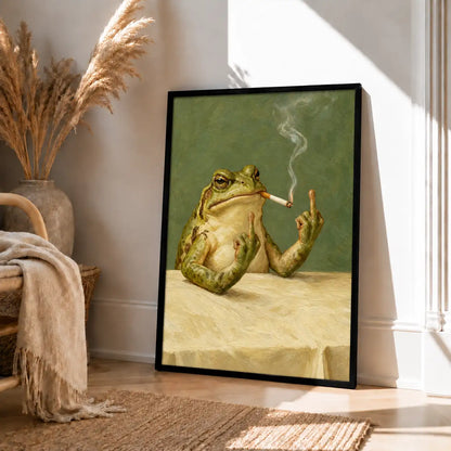 Unbothered Frog Smoking at the Table Wall Art 4