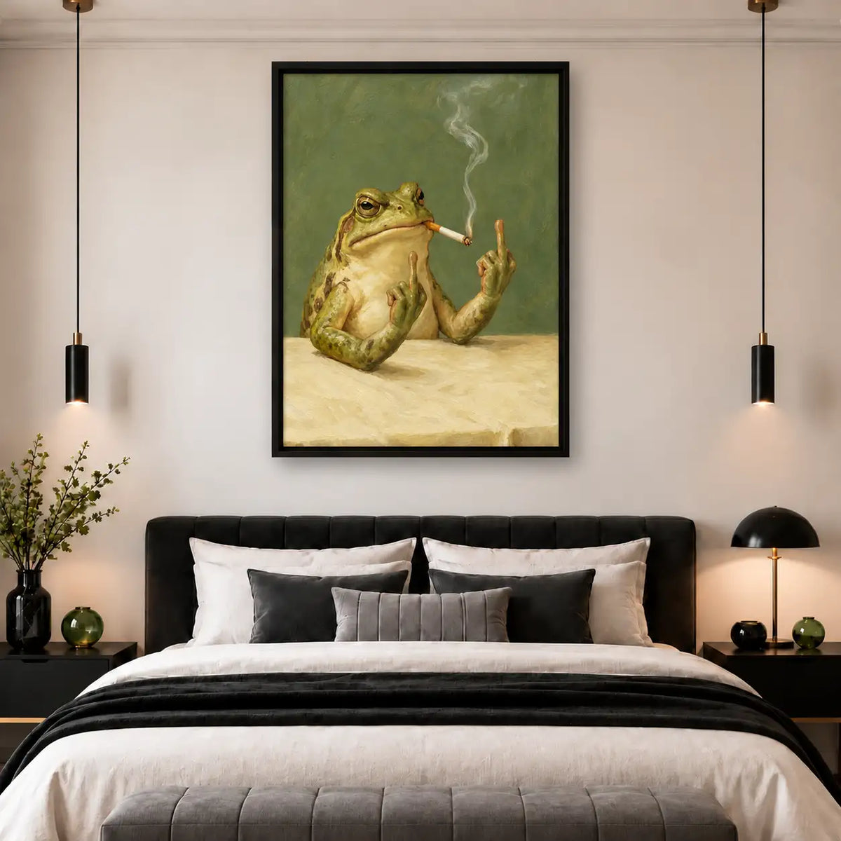 Unbothered Frog Smoking at the Table Wall Art 5
