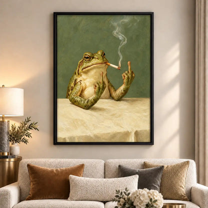 Unbothered Frog Smoking at the Table Wall Art 6