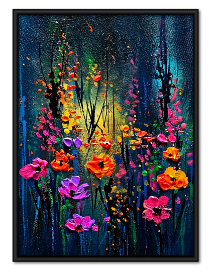 Vibrant Wildflowers on Deep Blue Wall Art