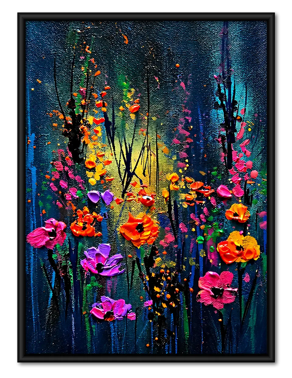 Vibrant Wildflowers on Deep Blue Wall Art
