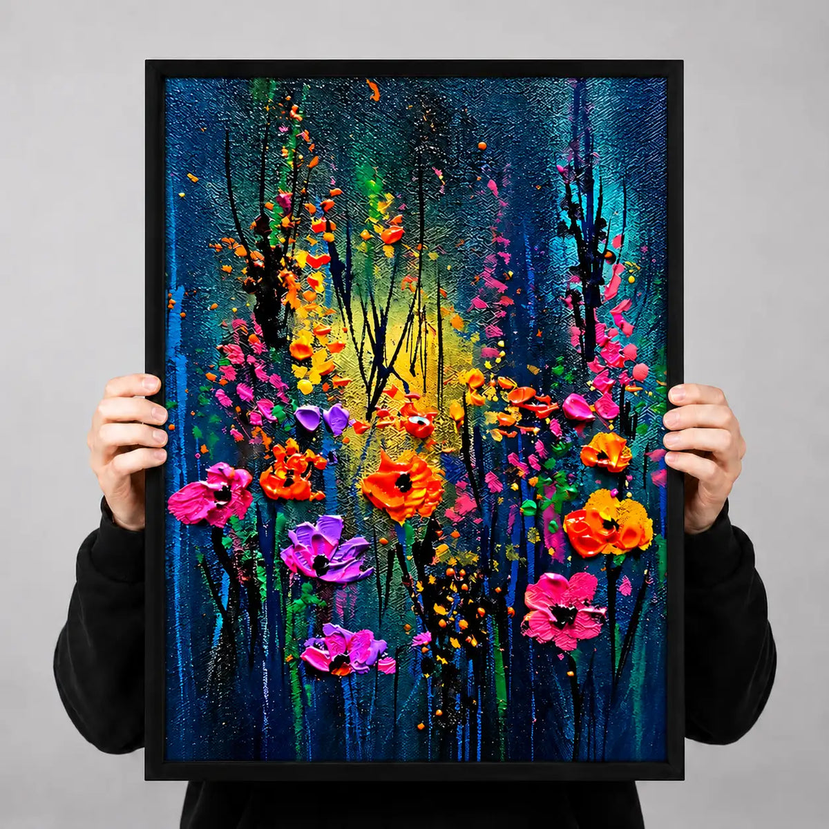 Vibrant Wildflowers on Deep Blue Wall Art 3