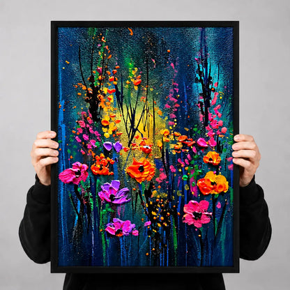 Vibrant Wildflowers on Deep Blue Wall Art 3