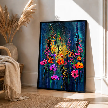 Vibrant Wildflowers on Deep Blue Wall Art 4