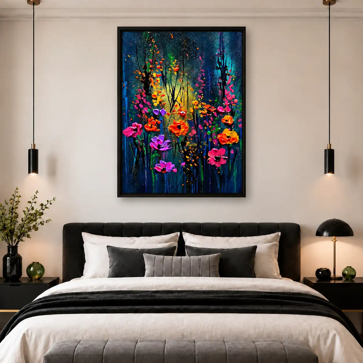 Vibrant Wildflowers on Deep Blue Wall Art 5