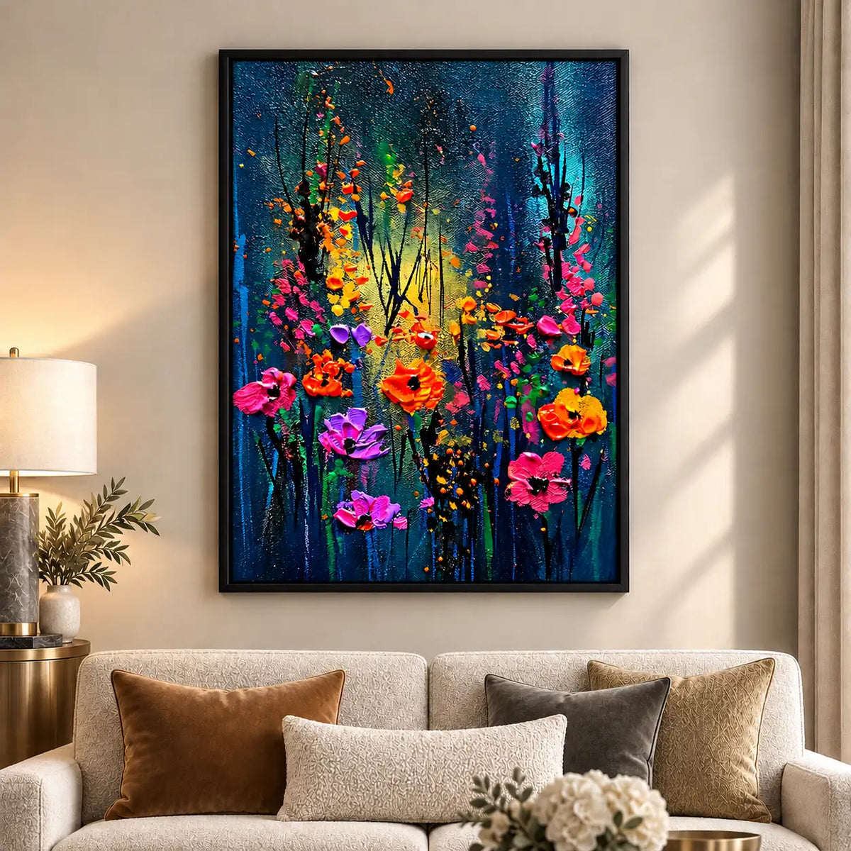 Vibrant Wildflowers on Deep Blue Wall Art 6