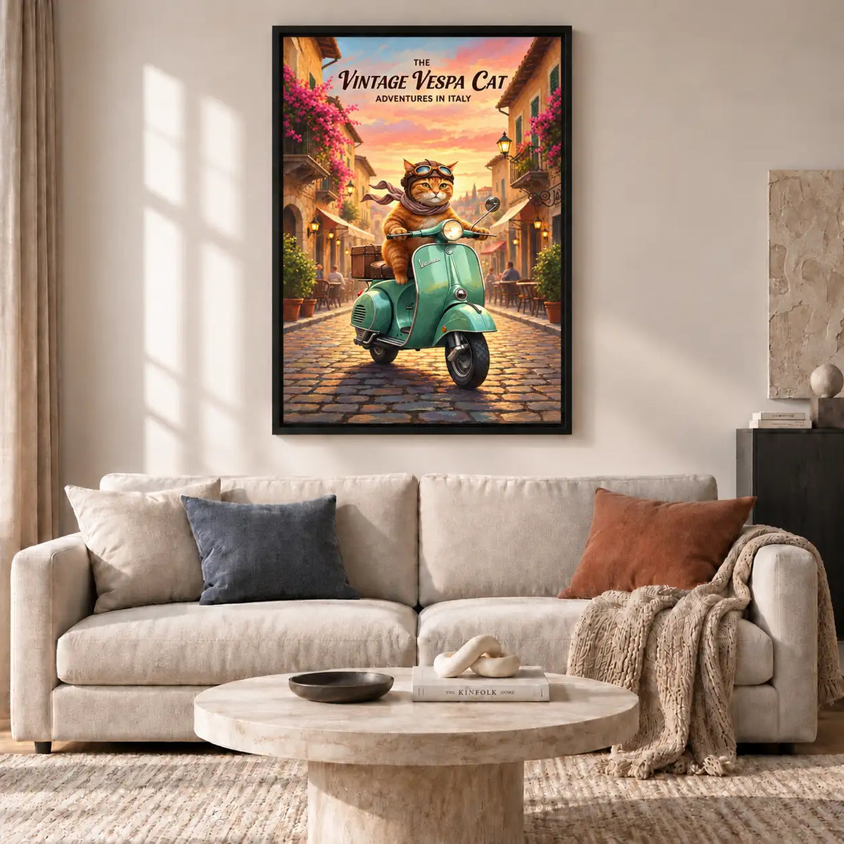Vintage Vespa Cat Adventures in Italy Wall Art 2