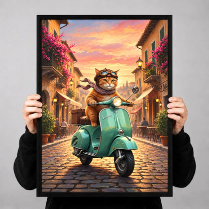Vintage Vespa Cat Adventures in Italy Wall Art 3
