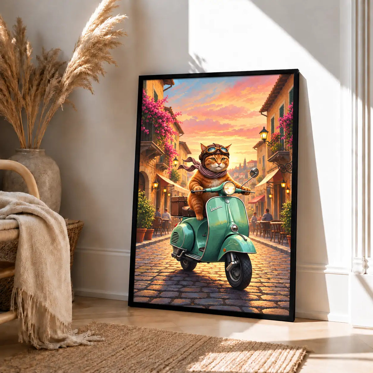 Vintage Vespa Cat Adventures in Italy Wall Art 4