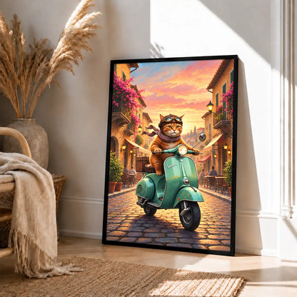 Vintage Vespa Cat Adventures in Italy Wall Art 4