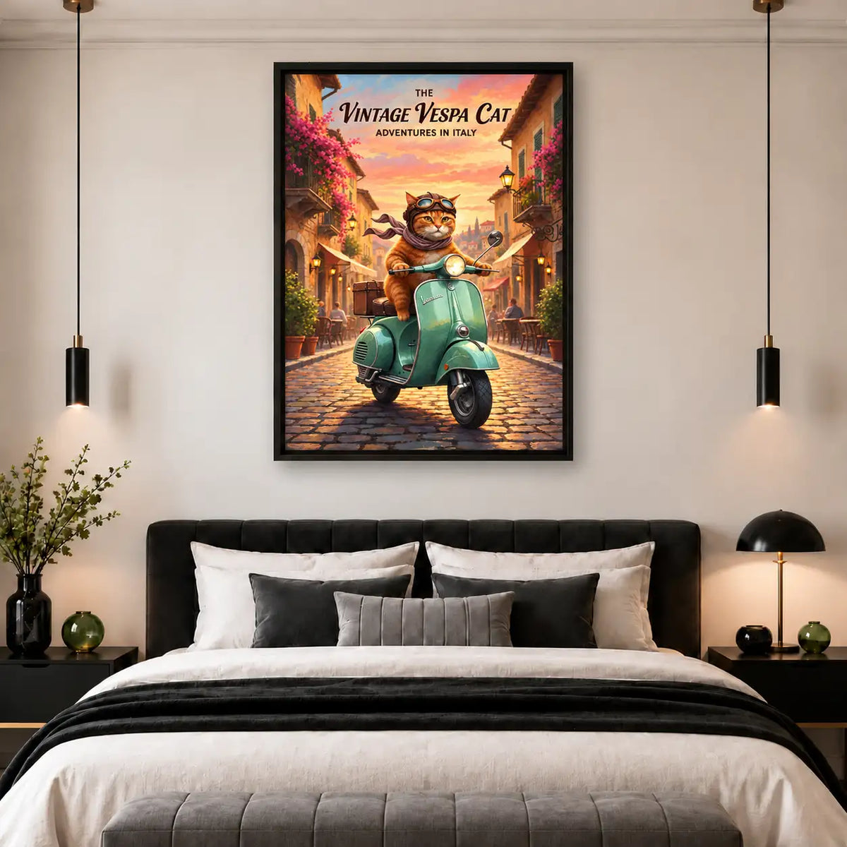 Vintage Vespa Cat Adventures in Italy Wall Art 5