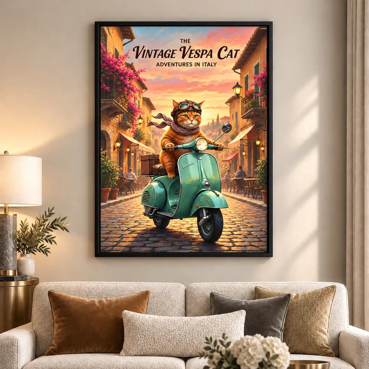 Vintage Vespa Cat Adventures in Italy Wall Art 6
