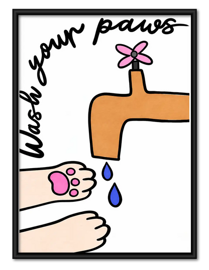 Wash Your Paws Funny Cat Bathroom Wall Art 1