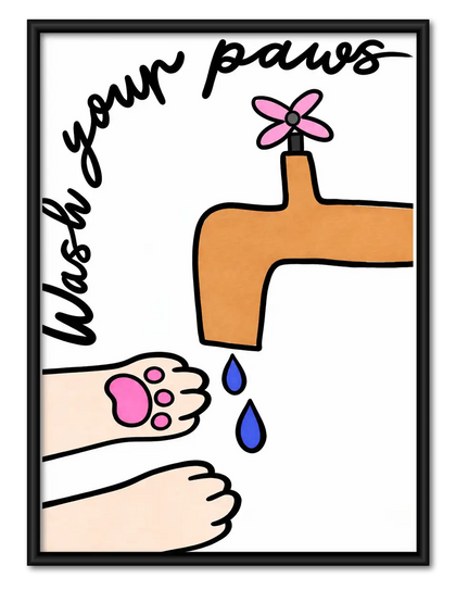 Wash Your Paws Funny Cat Bathroom Wall Art