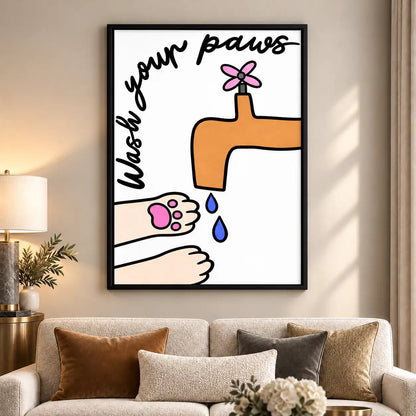 Wash Your Paws Funny Cat Bathroom Wall Art 6