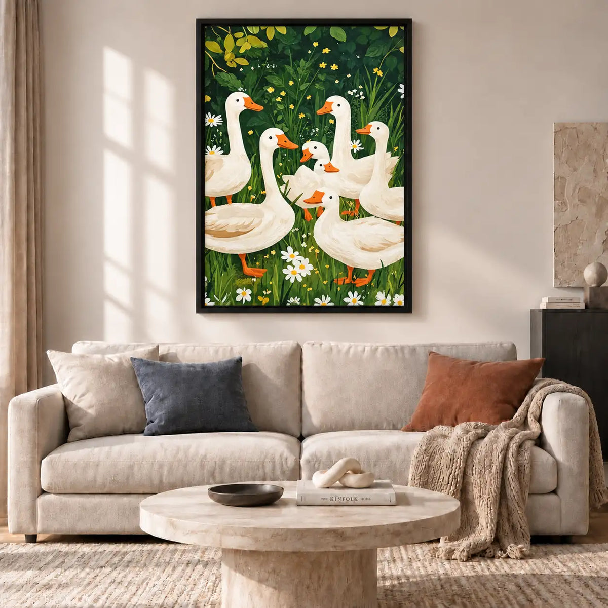 White Geese Gathering in a Flower Garden Wall Art 2