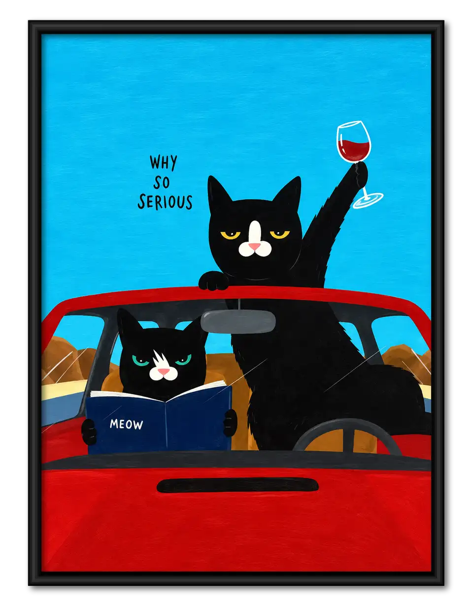 Why So Serious Cats Driving Red Car Wall Art 1