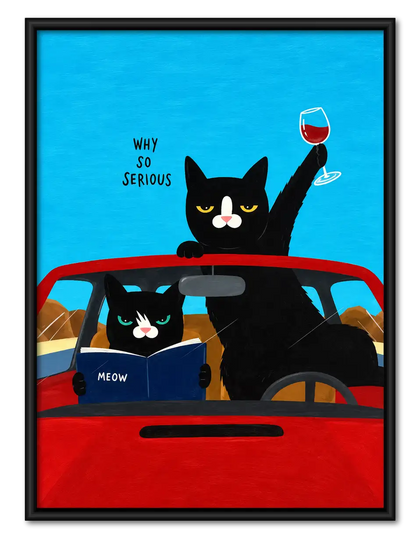 Why So Serious Cats Driving Red Car Wall Art