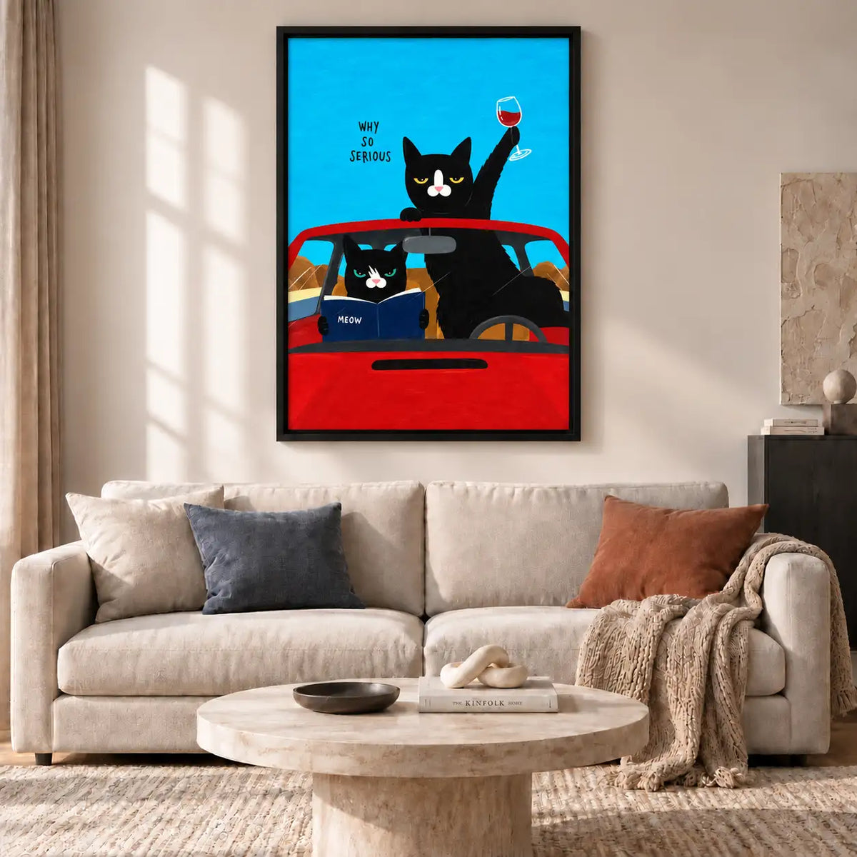 Why So Serious Cats Driving Red Car Wall Art 2