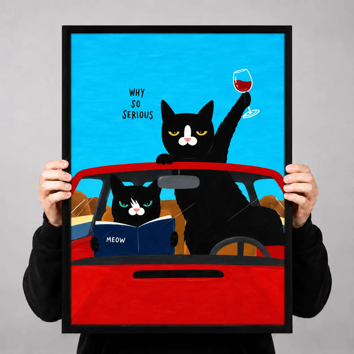 Why So Serious Cats Driving Red Car Wall Art 3