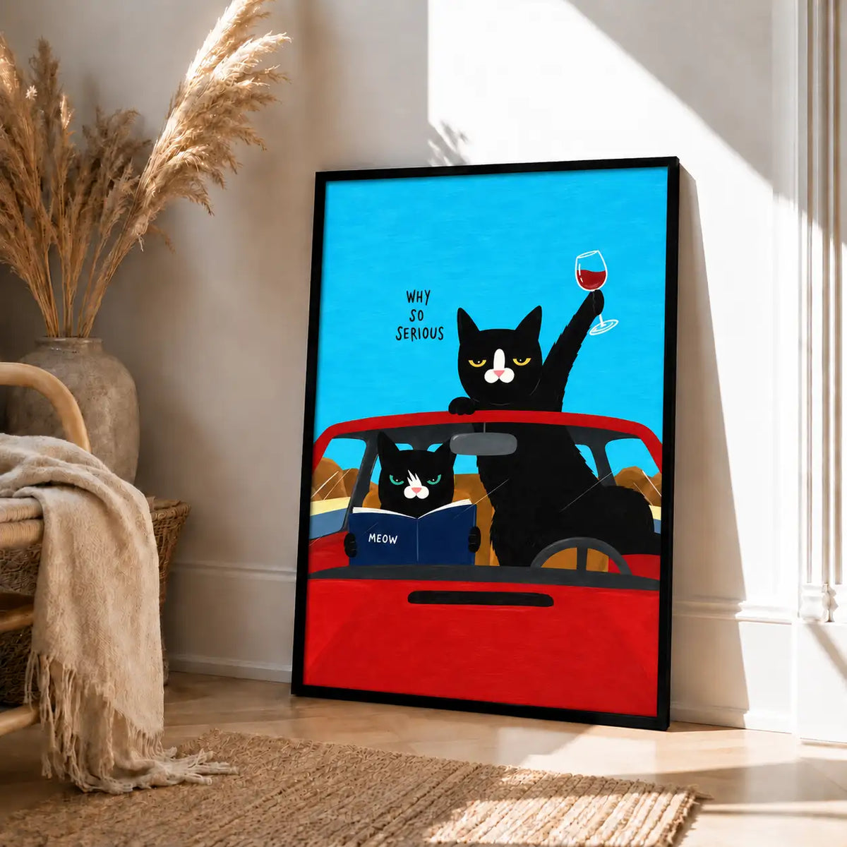 Why So Serious Cats Driving Red Car Wall Art 4