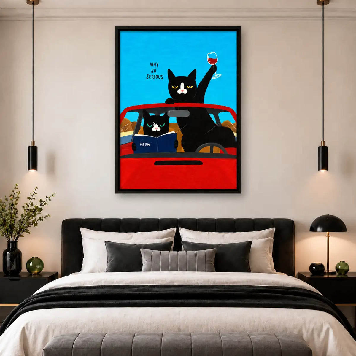 Why So Serious Cats Driving Red Car Wall Art 5