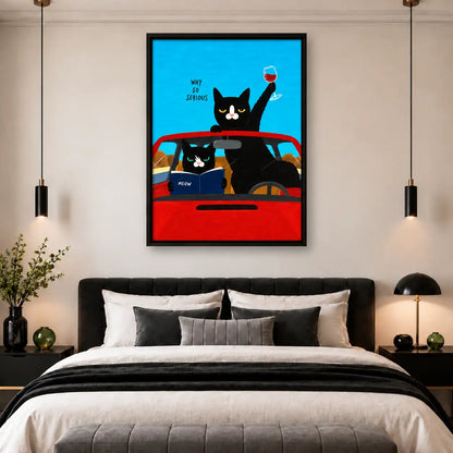 Why So Serious Cats Driving Red Car Wall Art 5