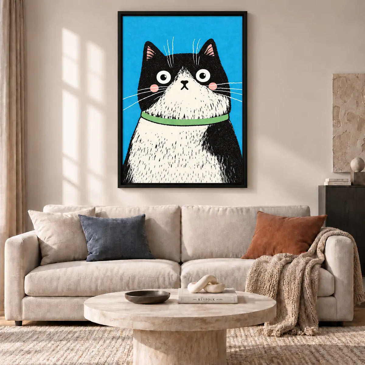Wide-Eyed Black and White Cat Portrait Wall Art 2