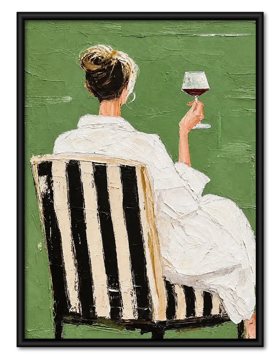 Woman Enjoying Red Wine in Green Room Wall Art 1