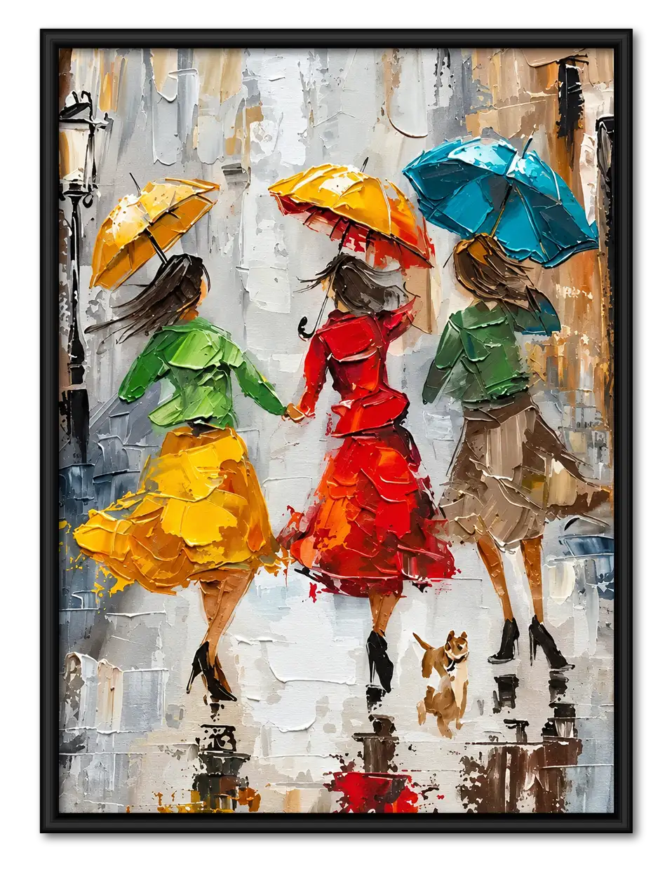 Women Walking with Colorful Umbrellas in Rain Wall Art 1