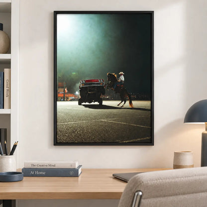 Cowboy Riding Horse With Classic Car Wall Art 2