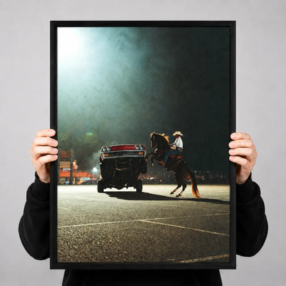 Cowboy Riding Horse With Classic Car Wall Art 3