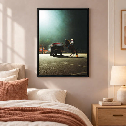 Cowboy Riding Horse With Classic Car Wall Art 5