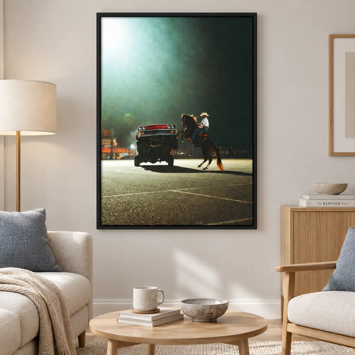 Cowboy Riding Horse With Classic Car Wall Art 6