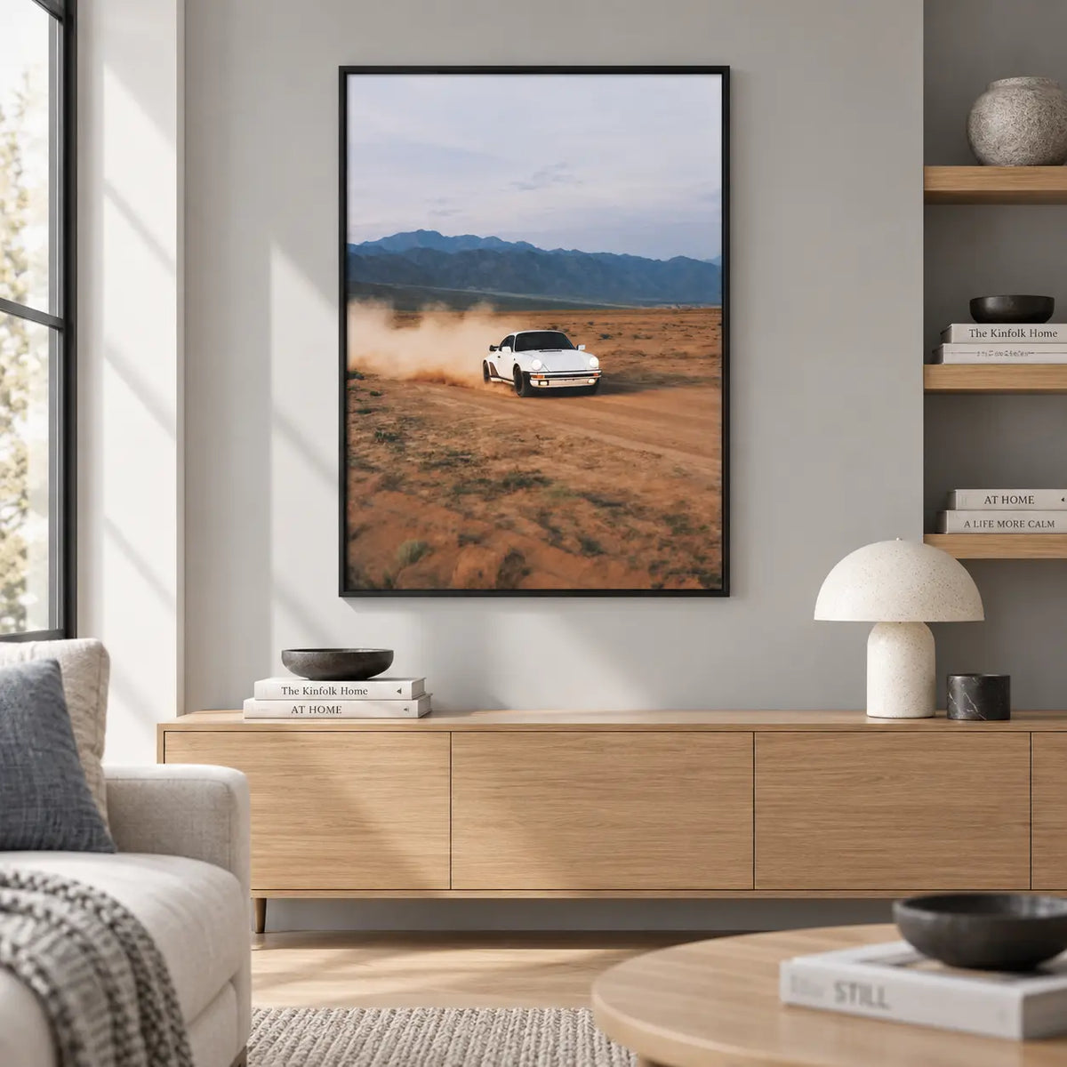 White Porsche Desert Drive Wall Art 2