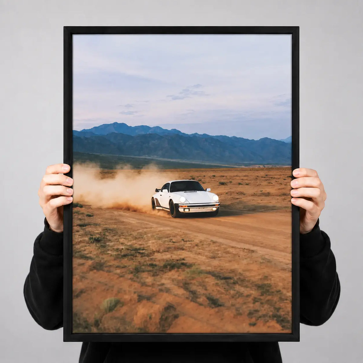 White Porsche Desert Drive Wall Art 3