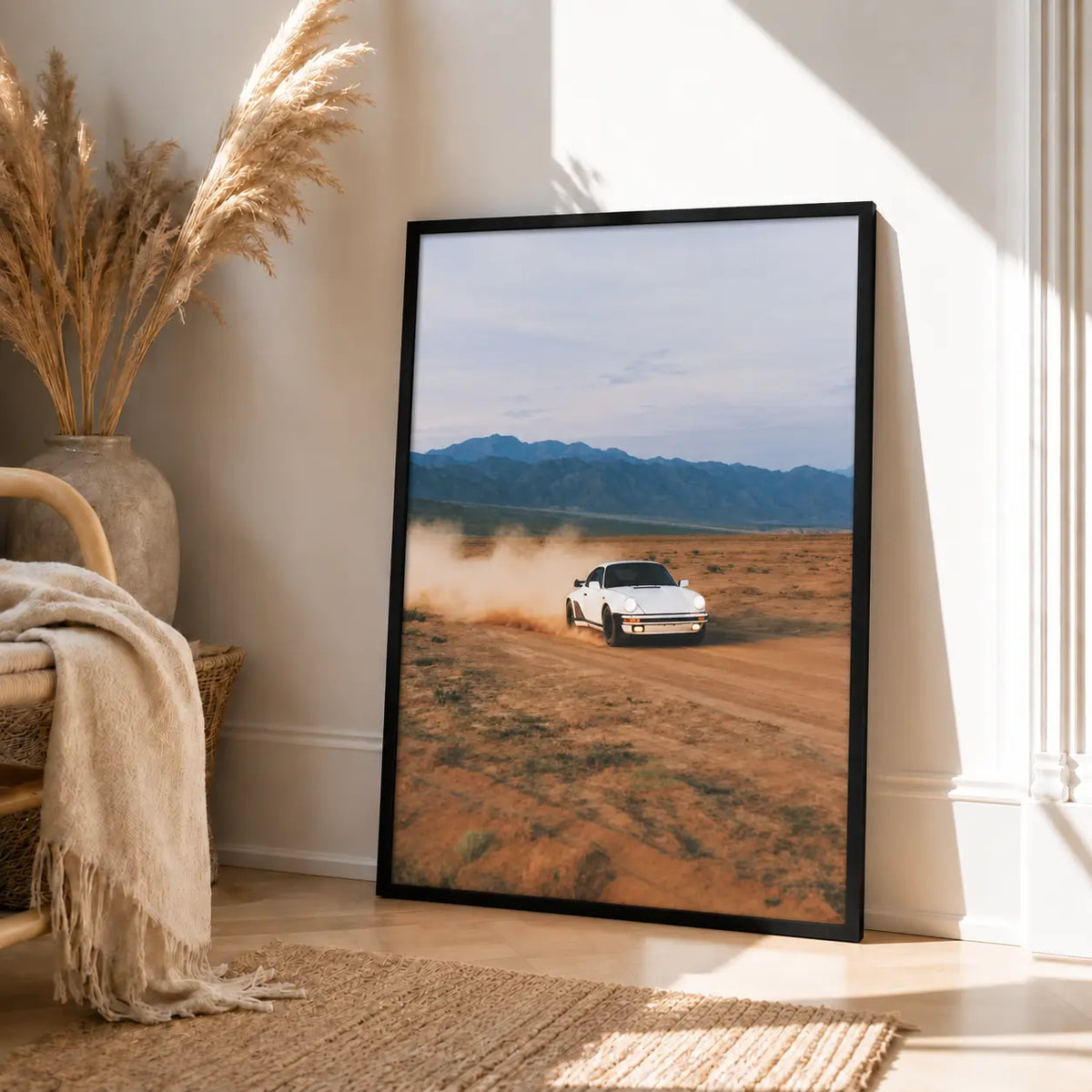 White Porsche Desert Drive Wall Art 4