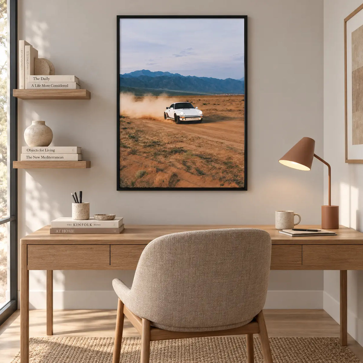 White Porsche Desert Drive Wall Art 5