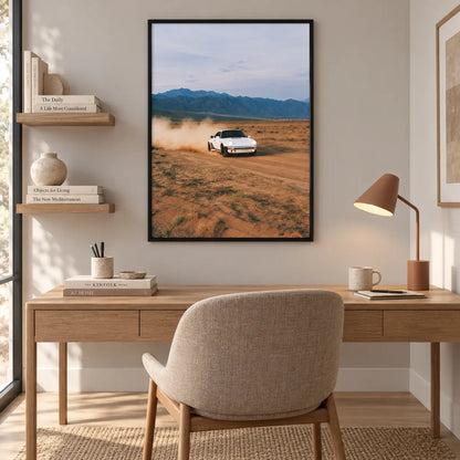 White Porsche Desert Drive Wall Art 5