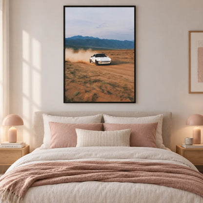 White Porsche Desert Drive Wall Art 6