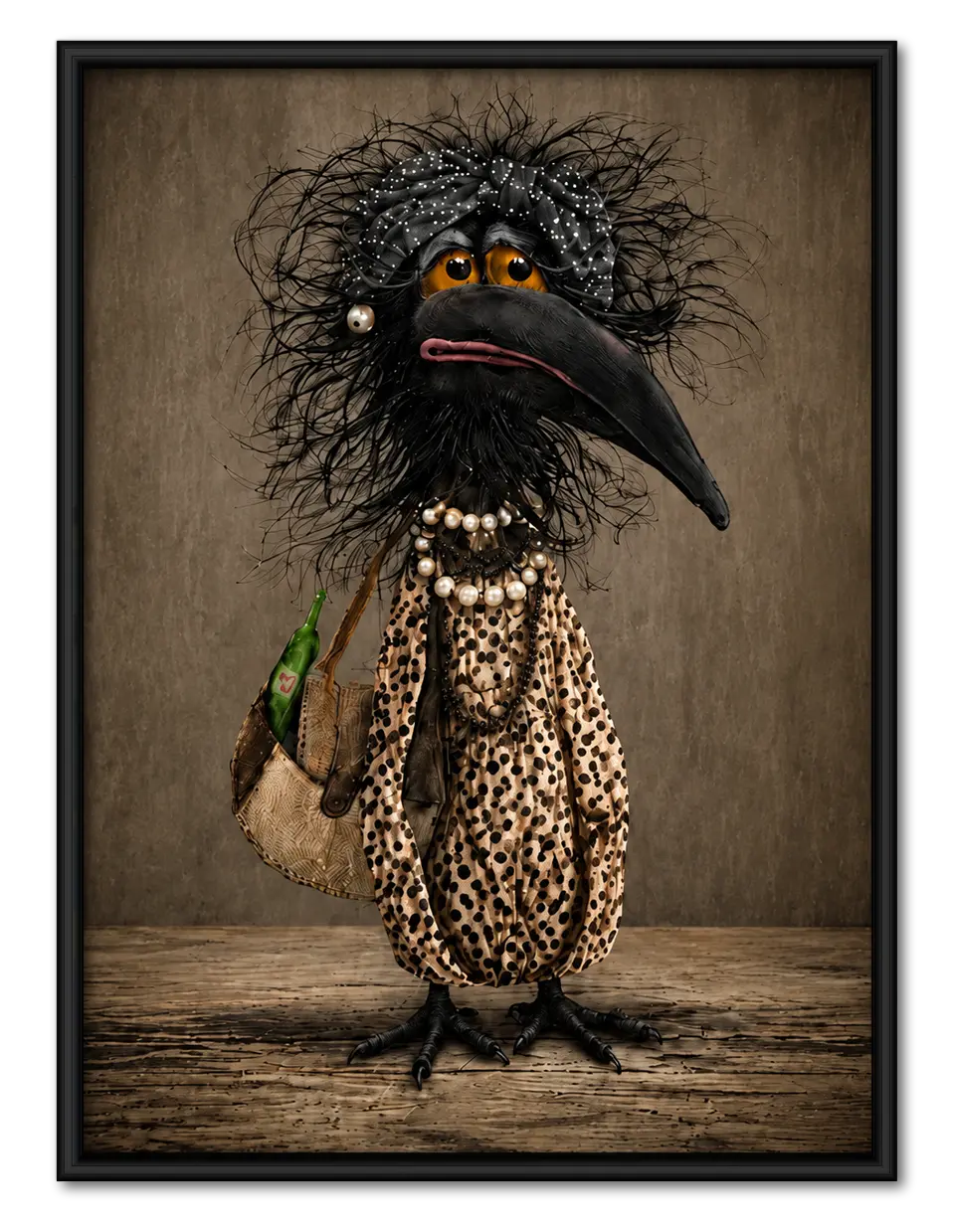 Elegant Black Crow Fashion Portrait Wall Art 1
