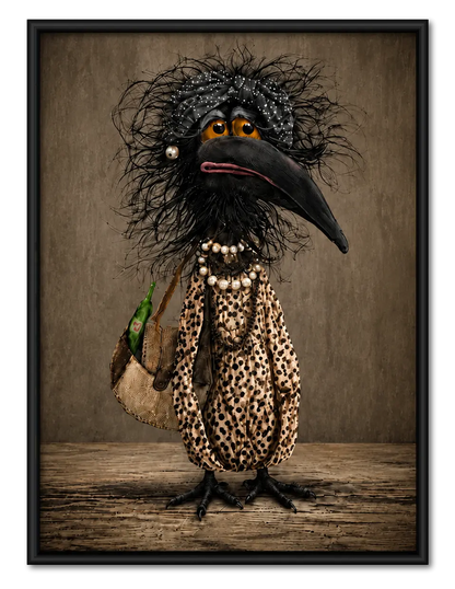 Elegant Black Crow Fashion Portrait Wall Art 1