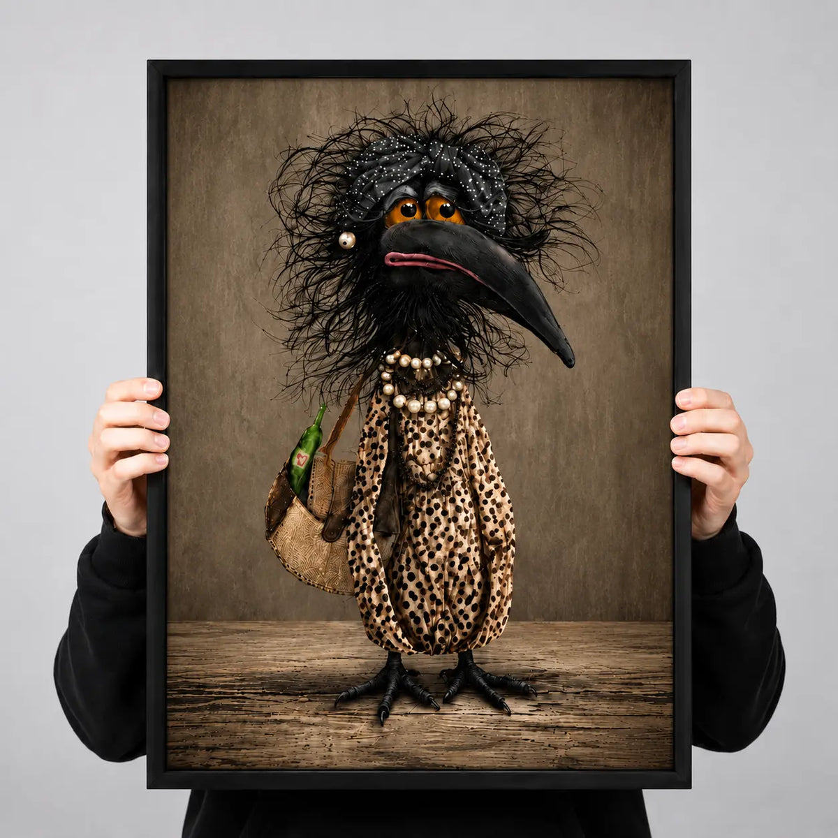 Elegant Black Crow Fashion Portrait Wall Art 3