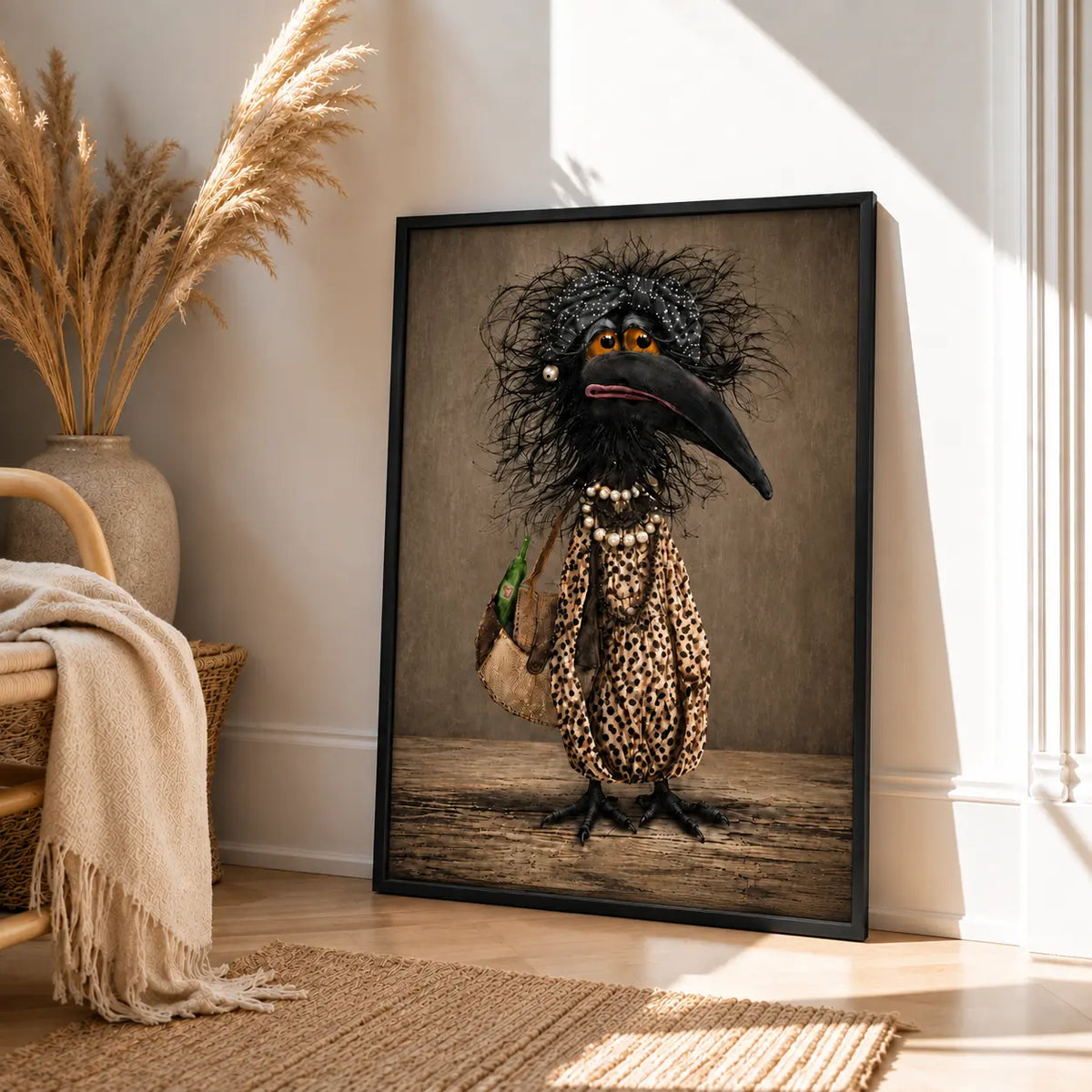 Elegant Black Crow Fashion Portrait Wall Art 4