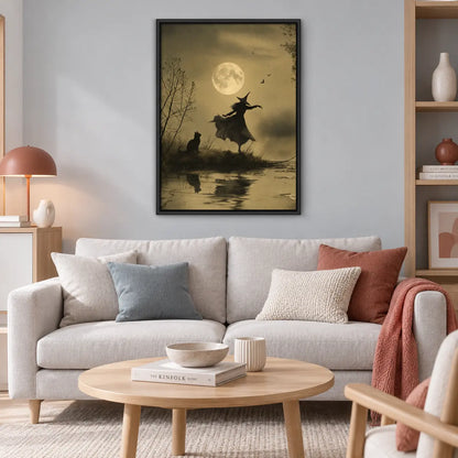 Witch and Cat Moonlight Silhouette Wall Art 2