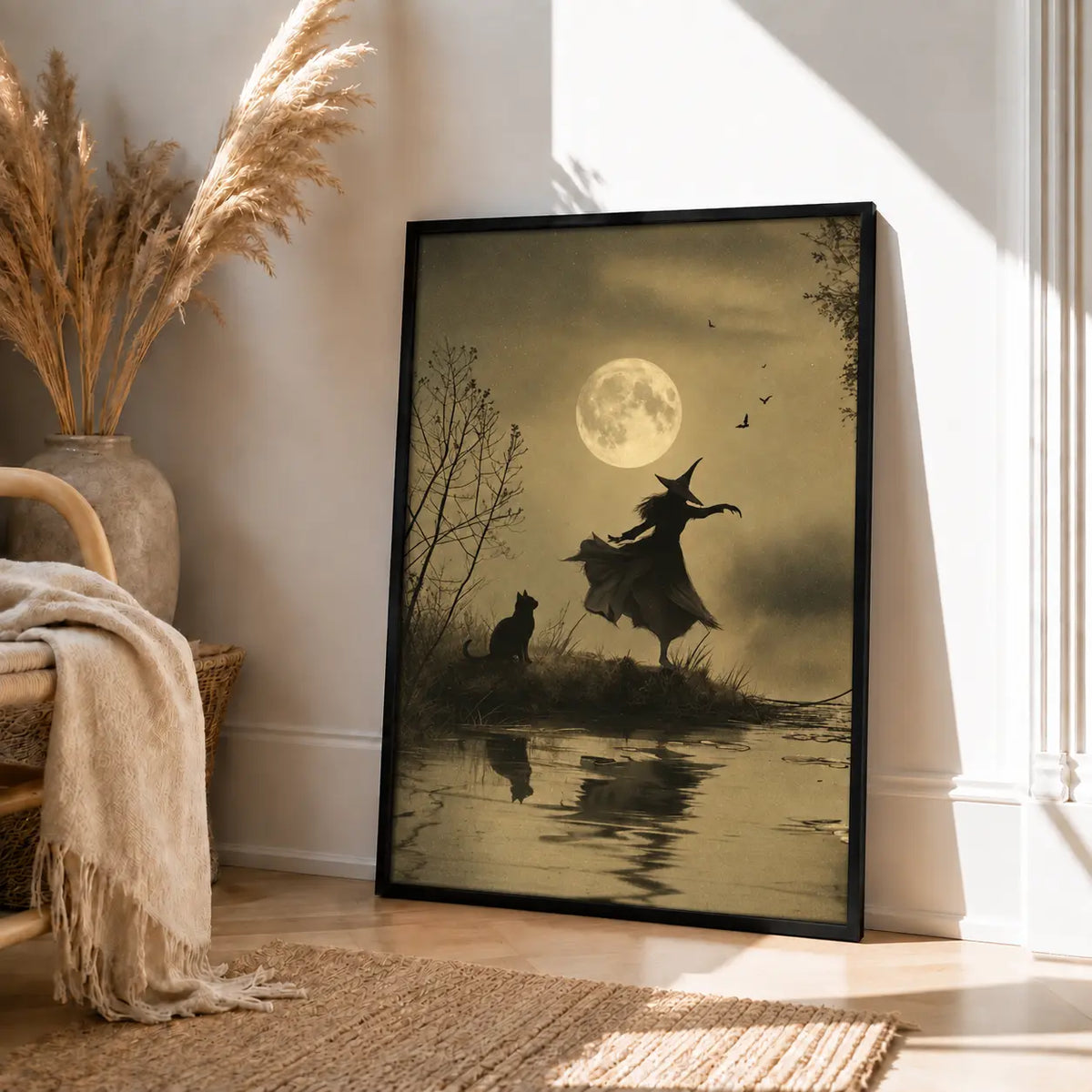 Witch and Cat Moonlight Silhouette Wall Art 4