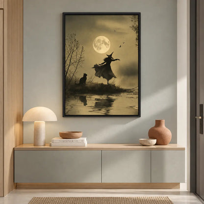 Witch and Cat Moonlight Silhouette Wall Art 5