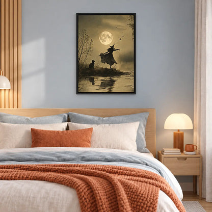 Witch and Cat Moonlight Silhouette Wall Art 6